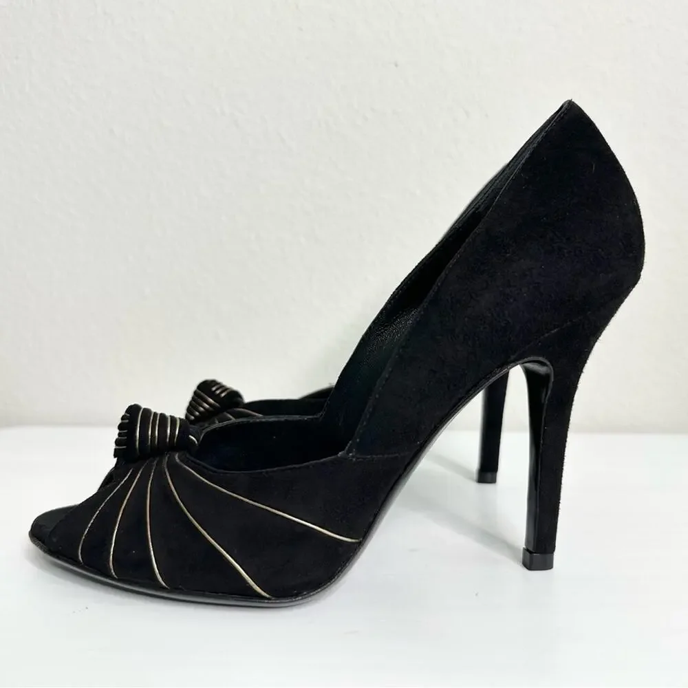 GUCCI Peep Toe Black Pumps with Gold Trim Size 37.5 - Picture 4 of 8